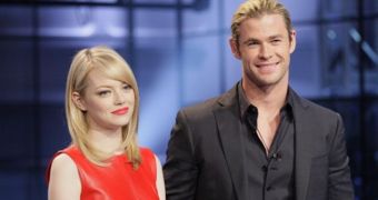 Emma Stone and Chris Hemsworth stop by Jay Leno to promote their latest movies