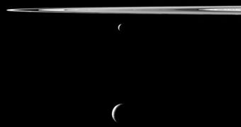 This is the latest Cassini image of moons orbiting Saturn