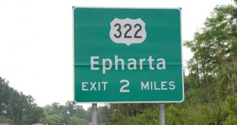 The name of the town Ephrata is misspelled on a road sign