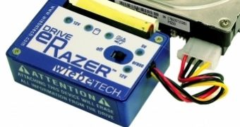 The WiebeTech Drive eRazer connected to a HDD
