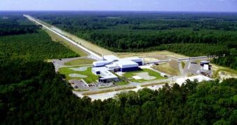 Aerial view of LIGO facility in Livingston, Louisiana