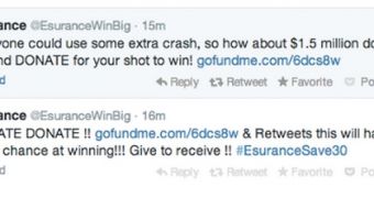Twitter scam leveraging Esurance contest