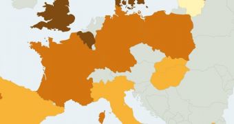 Map showing winter bee mortality rates for 17 countries in the European Union