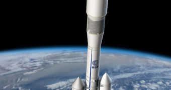 Artist's impression of the Ariane 6 rocket launching into space