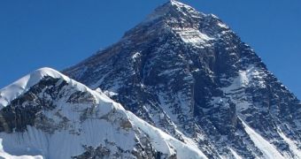 Mount Everest stands tall, some 8850 meters above sea levels