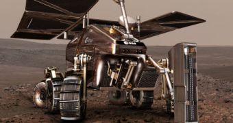 Artist's rendering showing ExoMars digging in Martian soil
