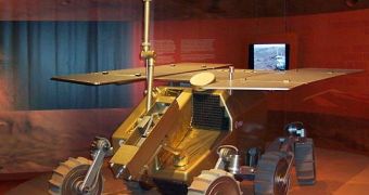 A model of the ExoMars rover, on display in Berlin, Germany, at the ILA 2006
