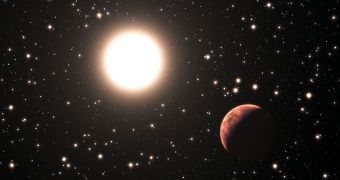 Artist's impression of an exoplanet orbiting a star in the cluster Messier 67