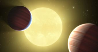 Artist's rendition of the Kepler-9 exoplanetary system