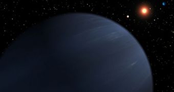 An artist's depiction of an exoplanet and the star it orbits
