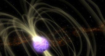 A depcition of a magnetar, with visible magnetic field lines