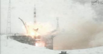 Heavy snow covers the Baikonur Cosmodrome launch pad the Soyuz TMA-22 spacecraft used to lift off to the ISS, on November 14