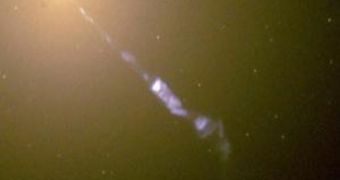 A galaxy emitting a very strong burst of charged particles