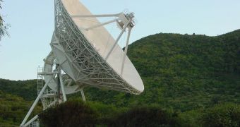 One of the VLBA's large radio antennas
