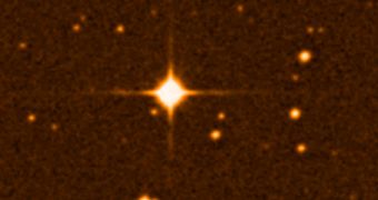 This is the star Gliese 581, home to several exoplanets. This is how it appears on telescopes