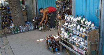 In some countries, glass bottle collection points such as this one are a common sight