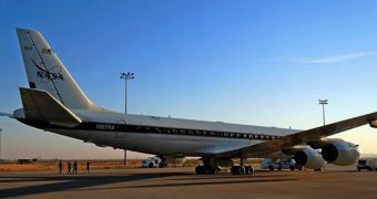 The DC8 research airplane that NASA will use to scout the Antarctic this year