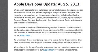 Apple Dev Center memo