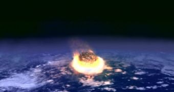 Artist's rendering of the asteroid impact that may have led to the K-T extinction event