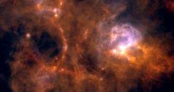 Large billowing clouds of gas and dust in NGC 7538