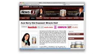 Fake news site promoting acai berry products
