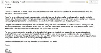 Reply from Facebook security team