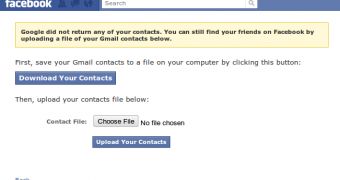 The new Gmail contacts import page on Facebook