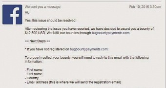 Email announcing the bounty reward