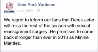 Message posted by hacker on New York Yankees Facebook page