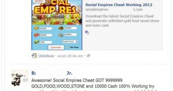 Fake Social Empires cheats advertised on Facebook