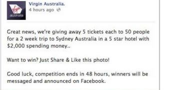Fake Virgin Australia Facebook post
