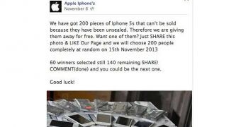 iPhone 5s giveaway scam on Facebook