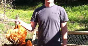 Mark Zuckerberg and a chicken