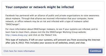 Facebook warns DNSChanger victims