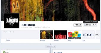 The new Listen button on Radiohead's Facebook page