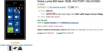 Factory Unlocked Nokia Lumia 800 Still $534.99 at Amazon