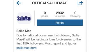 Post on fake Sallie Mae Instagram account