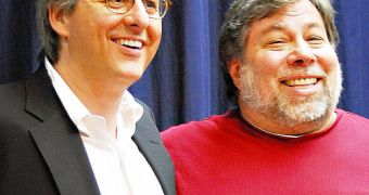 Dan Lyons, aka Fake Steve Jobs (left), and Steve Wozniak at an event at Kepler's Bookstore in Menlo Park, California
