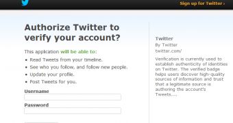 Login page for fake Twitter account validation