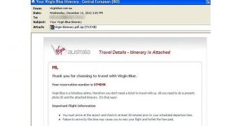 Fake Virgin Blue Itinerary Notifications Carry Malware