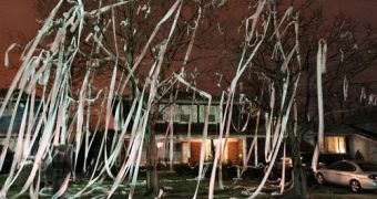 Local kids pranked the family by rolling toilet paper on the house and garden