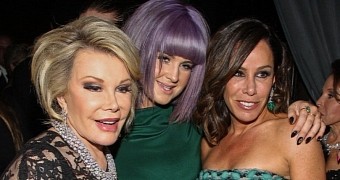 Joan Rivers with daughter Melissa and her E! Fashion Police co-host Kelly Osbourne