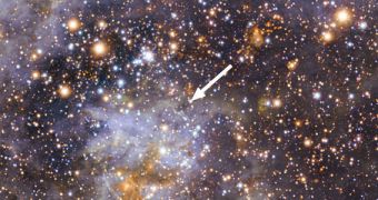 Composite image showing the star VFTS 102, inside LMC's Tarantula Nebula