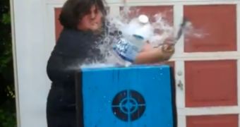 Man destroys bottles of water