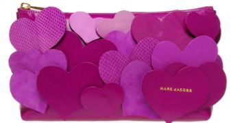 Heart-adorned, purple clutch from Marc Jacobs