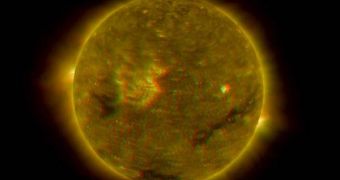 A pciture of the Sun, recently taken by the STEREO spacecraft