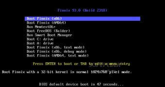 The Finnix 93.0 Bootloader Menu