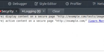 Security warnings in the Firefox dev console