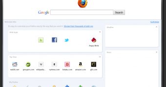 The design for the Home Tab page, which is similar to the new tab page, planned for Firefox 9