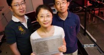 UI researchers, led by Professor of Mechanical Science and Engineering Nicholas X. Fang (left) have created the world's first acoustic "superlens." Doctoral students Shu Zhang (front) and Leilei Yin have been co-authors